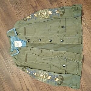 Hei Hei Green Embroidered Beaded Sleeve Cargo Cava's Button Up Jacket A39